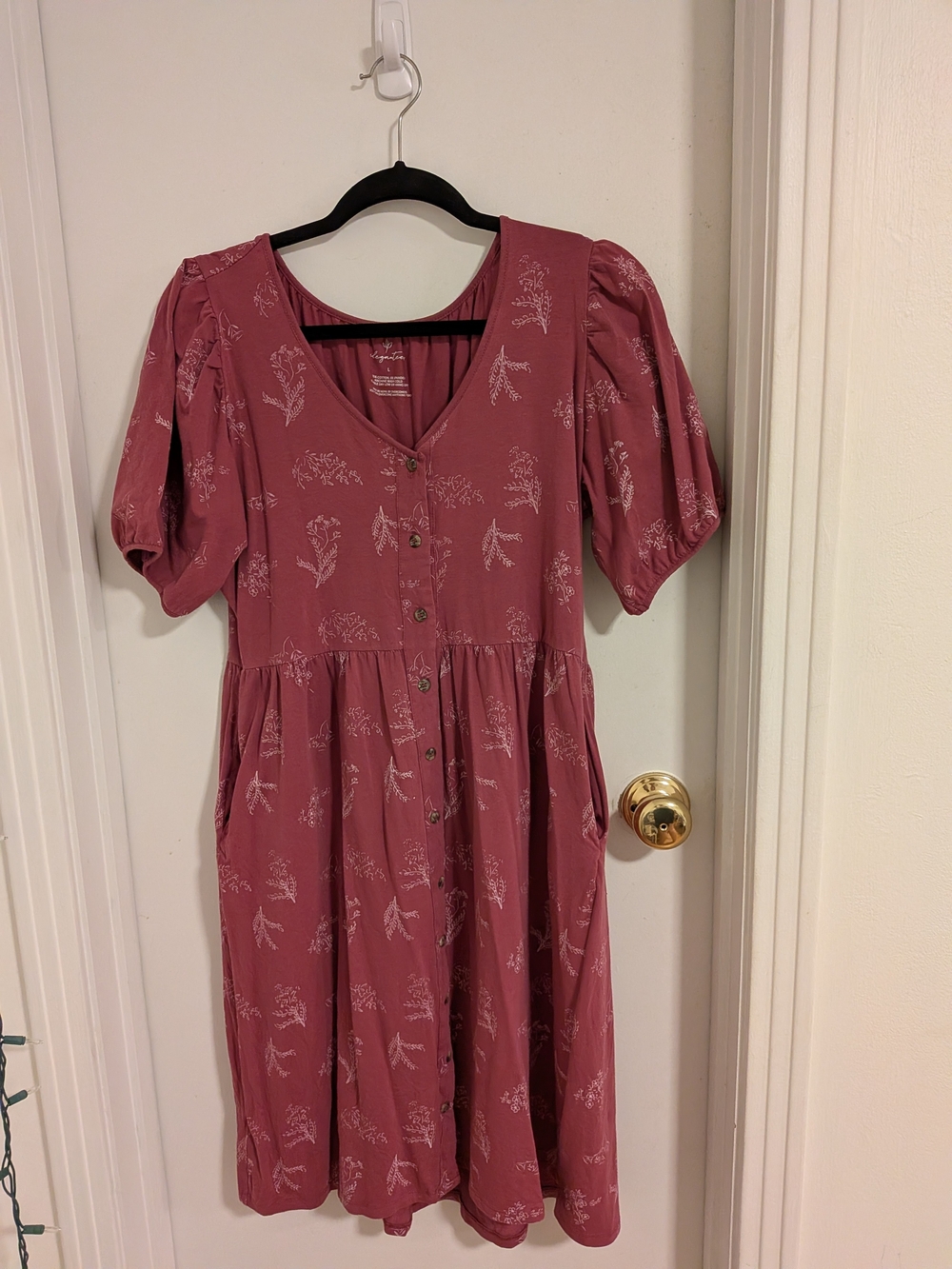 Elegantees Lottie Printed Dress In Mauve Berry
